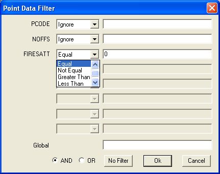 Filter point data using the FIRESATT=0 in MapShore