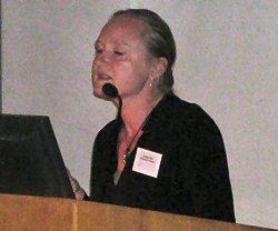 Photo of Christine Hine presenting her paper in a lecture