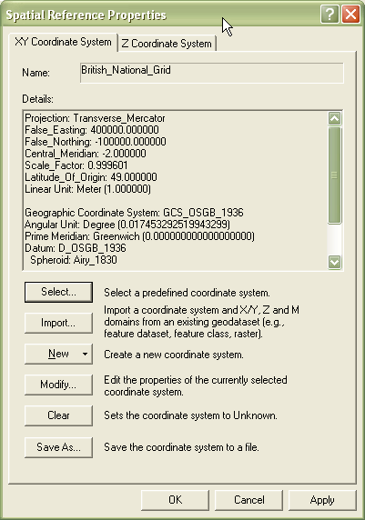 British National Gird spatial reference properties