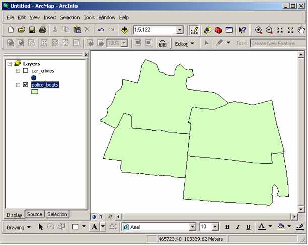 Map showing the boundary of the police beat areas that is produced by ArcGIS