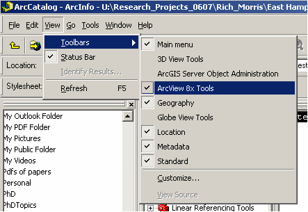 Select the ArcView 8.x Tools toolbar