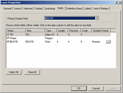 Layer properties of the Police Beat GIS file