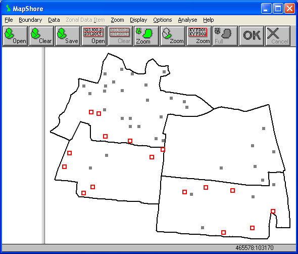 Map of all crime spots using more than one symbol in MapShore