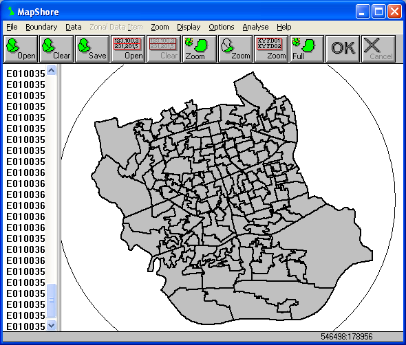 Select LSOA zones using circle in MapShore