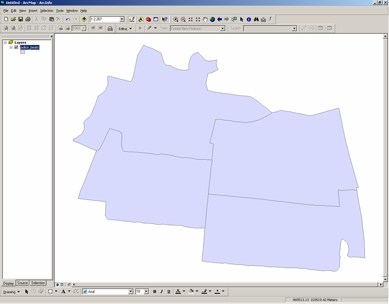 ArcGIS shape file showing the boundaries of selected police beats