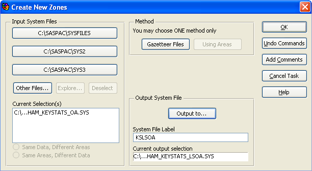 Outputting the rezoned data using a gazetteer file in SASPAC