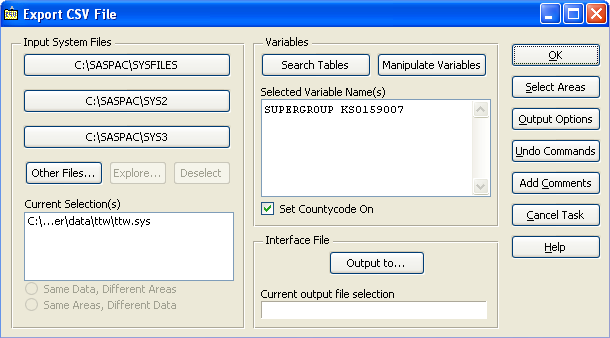 Input the 2001OAC system file to SASPAC