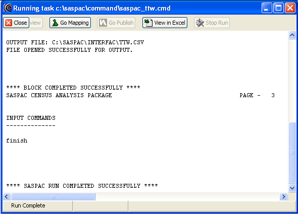 Log file of the SASPAC commands