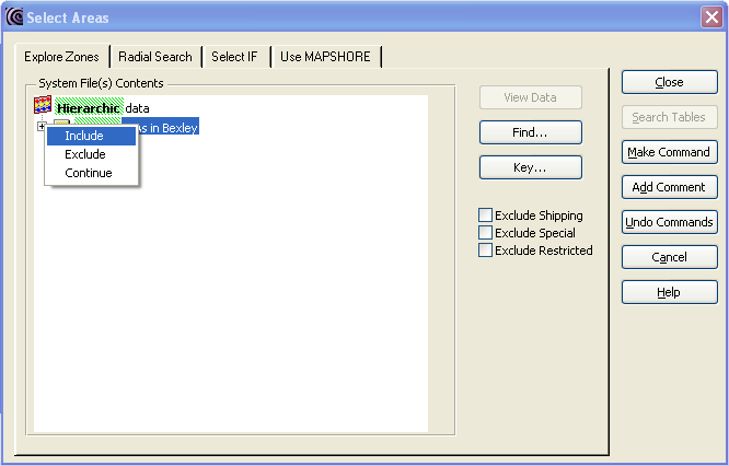 Select Areas in SASPAC using zone listing