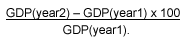 GDP(year2) - GDP(year1) x 100 over
GDP(year1).