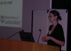 Photo of Henrietta O ' Connor presenting the project in a lecture
