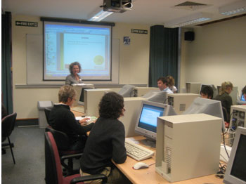 Clare Madge delivering a presentation at the workshop