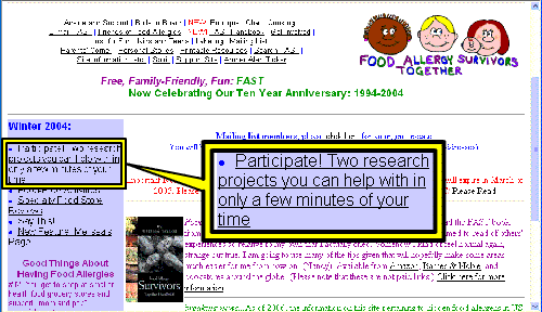 screenshot of homepage and the following advert: 'Participate! Two research projects you can help with in only a few minutes of your time.'