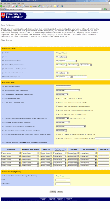 screenshot of web-based questionnaire.