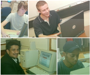 Images of people studying online.