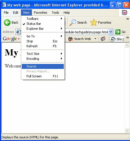 Internet explorer 'View' - 'Source'