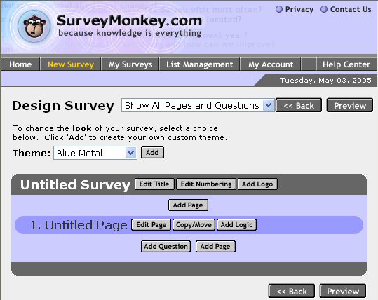 The survey editing interface of the SurveyMonkey.com service