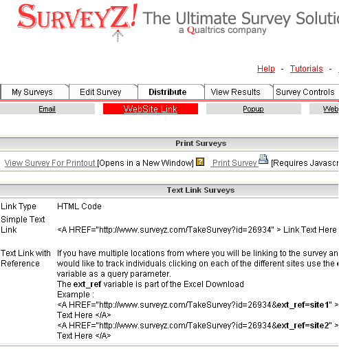 The links facility available at Surveyz.com