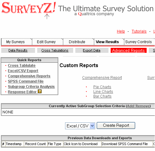 The surveyz.com options for viewing and exporting results.)