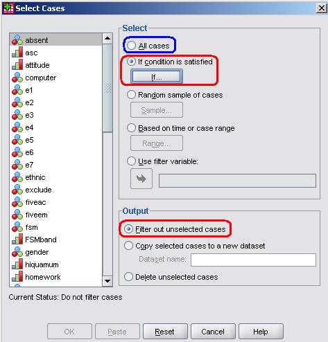 SPSS Select Cases Menu