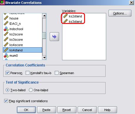 spss correlation define