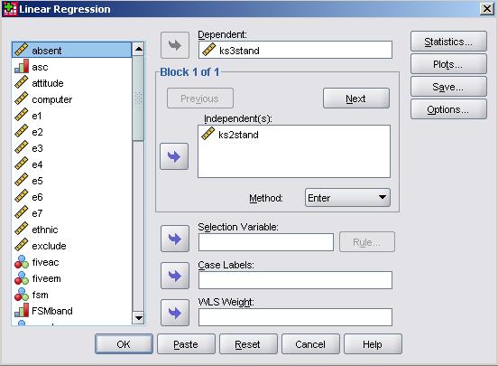 Setting up the simple linear regression