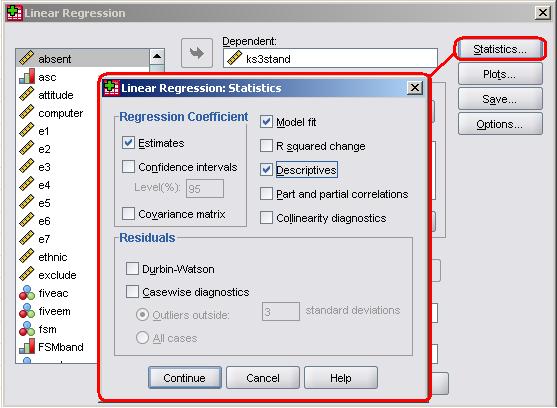 SPSS simple linear regression - getting the right statistics