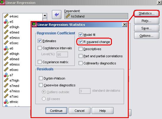 R square change option