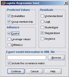 Logistic Regression Save Menu