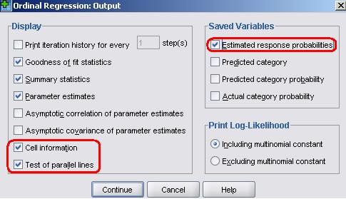 Define Ordinal Regression OUTPUT for gender